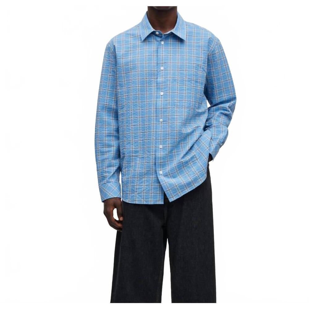 NEW SAMSOE men's sadamom shirt in blue jasper check